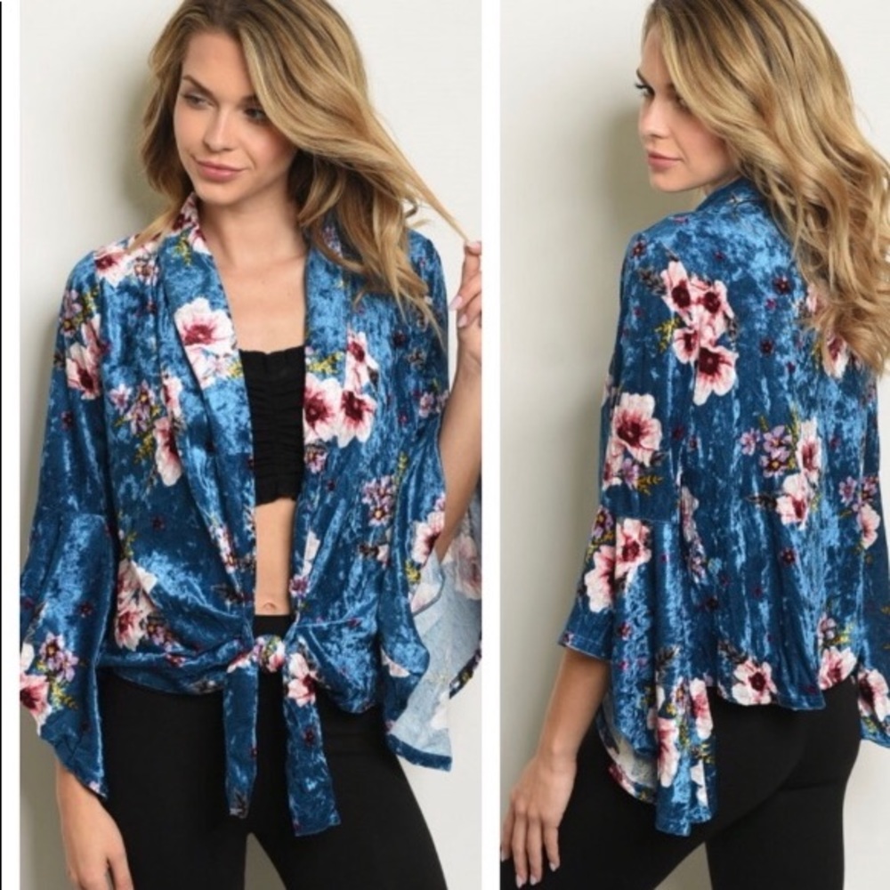 Kimono style Wrap - velvety blue bell sleeve!